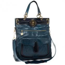 Pre Owned Balenciaga Black and Teal Leather Lune Tote