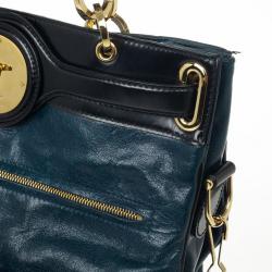 Pre Owned Balenciaga Black and Teal Leather Lune Tote