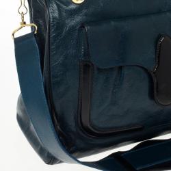 Pre Owned Balenciaga Black and Teal Leather Lune Tote