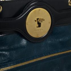 Pre Owned Balenciaga Black and Teal Leather Lune Tote