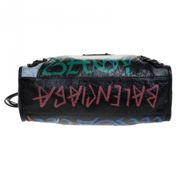 Pre Owned Balenciaga Black Graffiti Leather City Tote