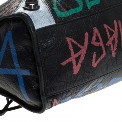 Pre Owned Balenciaga Black Graffiti Leather City Tote