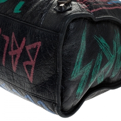 Pre Owned Balenciaga Black Graffiti Leather City Tote