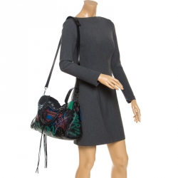 Pre Owned Balenciaga Black Graffiti Leather City Tote