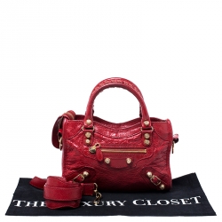 Pre Owned Balenciaga Red Leather Mini RGH City Bag