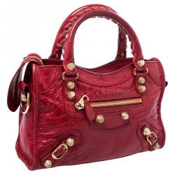 Pre Owned Balenciaga Red Leather Mini RGH City Bag