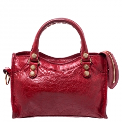 Pre Owned Balenciaga Red Leather Mini RGH City Bag