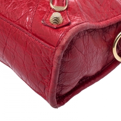 Pre Owned Balenciaga Red Leather Mini RGH City Bag