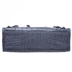 Pre Owned Balenciaga Grey Croc Embossed Leather RH Hardware Mini City Bag 