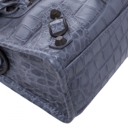 Pre Owned Balenciaga Grey Croc Embossed Leather RH Hardware Mini City Bag 