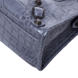 Pre Owned Balenciaga Grey Croc Embossed Leather RH Hardware Mini City Bag 