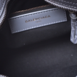 Pre Owned Balenciaga Grey Croc Embossed Leather RH Hardware Mini City Bag 
