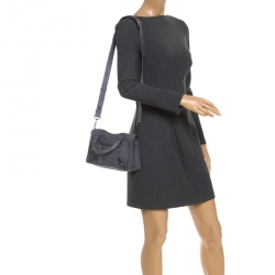 Pre Owned Balenciaga Grey Croc Embossed Leather RH Hardware Mini City Bag 