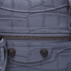 Pre Owned Balenciaga Grey Croc Embossed Leather RH Hardware Mini City Bag 