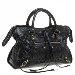 Pre Owned Balenciaga Black Perforated Leather Classic City Tote 