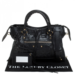 Pre Owned Balenciaga Black Perforated Leather Classic City Tote 