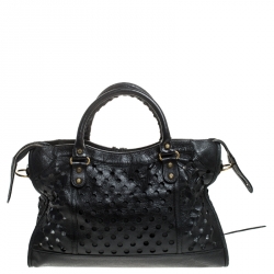 Pre Owned Balenciaga Black Perforated Leather Classic City Tote 