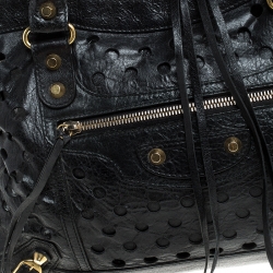 Pre Owned Balenciaga Black Perforated Leather Classic City Tote 