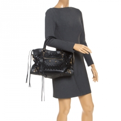 Pre Owned Balenciaga Black Perforated Leather Classic City Tote 