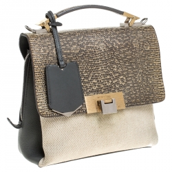 Pre Owned Balenciaga Multicolor Lizard/Canvas and Leather Le Dix Cartable Top Handle Bag