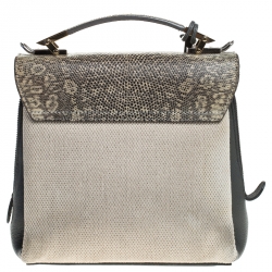 Pre Owned Balenciaga Multicolor Lizard/Canvas and Leather Le Dix Cartable Top Handle Bag