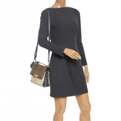 Pre Owned Balenciaga Multicolor Lizard/Canvas and Leather Le Dix Cartable Top Handle Bag