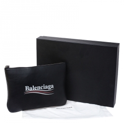 Pre Owned Balenciaga Black Campaign Logo Leather Pouch