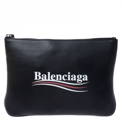 Pre Owned Balenciaga Black Campaign Logo Leather Pouch