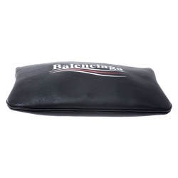 Pre Owned Balenciaga Black Campaign Logo Leather Pouch