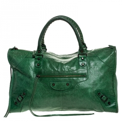 Pre Owned Balenciaga Green Leather Weekender Tote