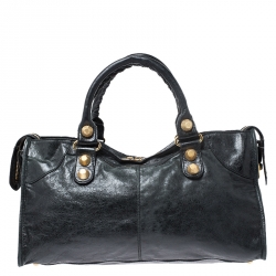 Pre Owned Balenciaga Black Leather GGH City Bag