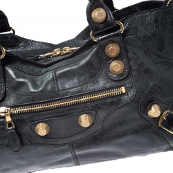 Pre Owned Balenciaga Black Leather GGH City Bag