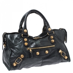 Pre Owned Balenciaga Black Leather GGH City Bag