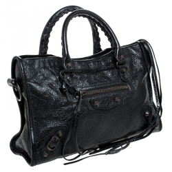 Pre Owned Balenciaga Black Leather Small Classic City Tote
