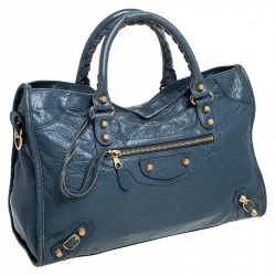 Pre Owned Balenciaga Blue Leather GH City Bag
