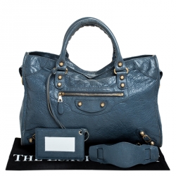 Pre Owned Balenciaga Blue Leather GH City Bag