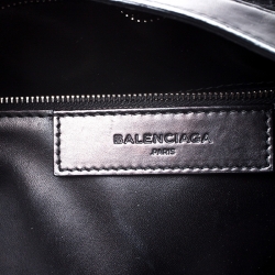 Pre Owned Balenciaga Black Leather and Mesh Silver Hardware City Bag