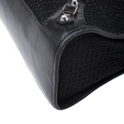 Pre Owned Balenciaga Black Leather and Mesh Silver Hardware City Bag