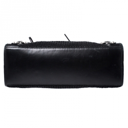 Pre Owned Balenciaga Black Leather and Mesh Silver Hardware City Bag