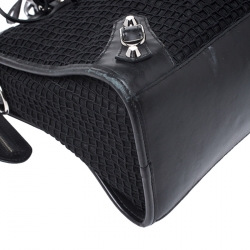 Pre Owned Balenciaga Black Leather and Mesh Silver Hardware City Bag