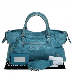 Pre Owned Balenciaga Turquoise Leather RSH City Bag