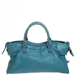 Pre Owned Balenciaga Turquoise Leather RSH City Bag