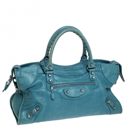 Pre Owned Balenciaga Turquoise Leather RSH City Bag