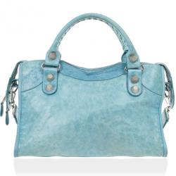Pre Owned Balenciaga Light Blue Giant Silver City Bag