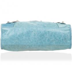 Pre Owned Balenciaga Light Blue Giant Silver City Bag