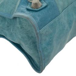 Pre Owned Balenciaga Light Blue Giant Silver City Bag