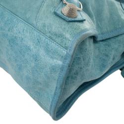 Pre Owned Balenciaga Light Blue Giant Silver City Bag