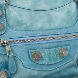 Pre Owned Balenciaga Light Blue Giant Silver City Bag
