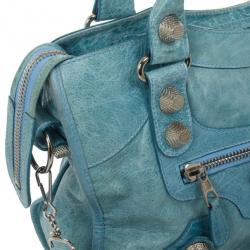 Pre Owned Balenciaga Light Blue Giant Silver City Bag