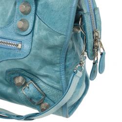 Pre Owned Balenciaga Light Blue Giant Silver City Bag